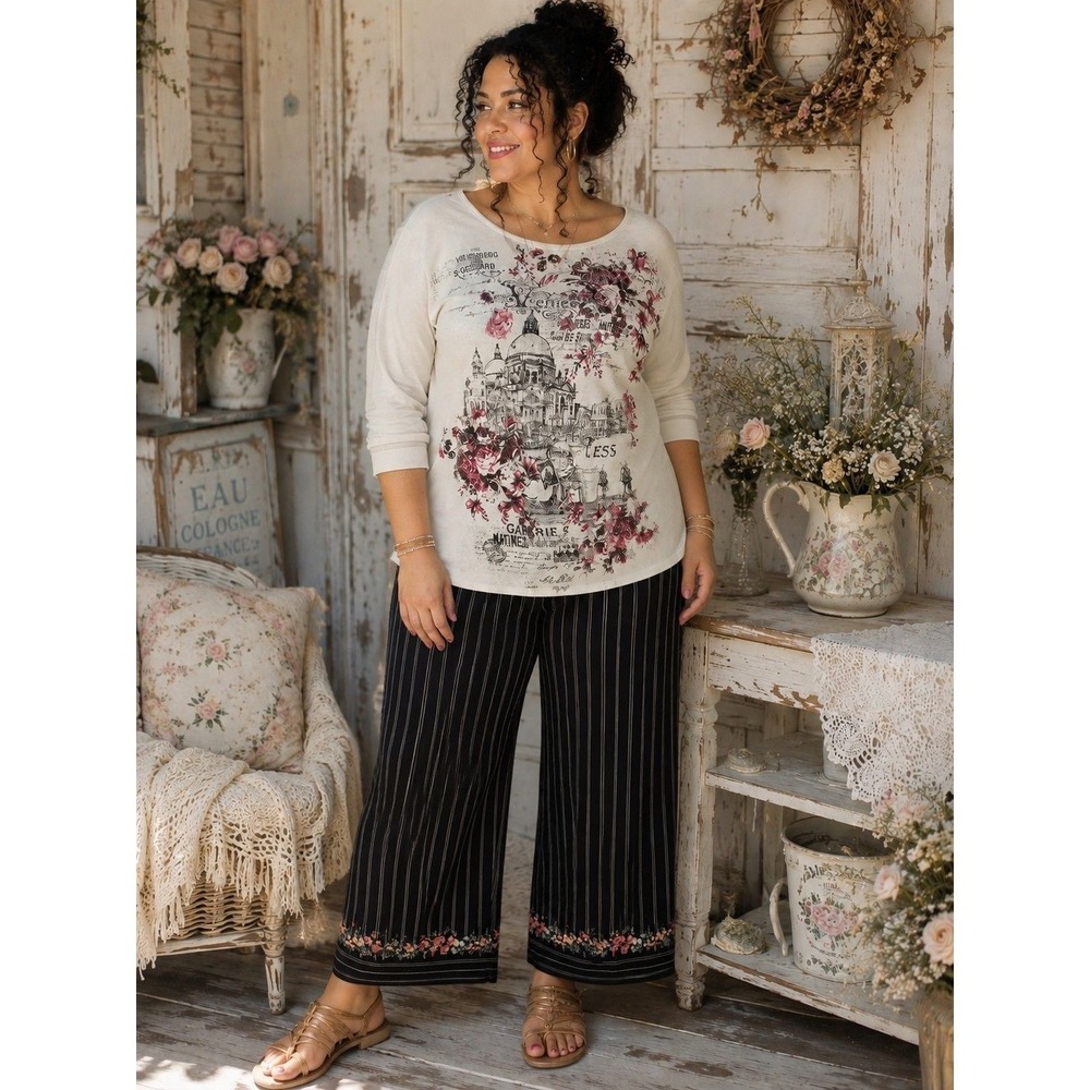 18. 1X SET: CJ Banks 1X Paris Tunic Roz & Ali 16 Pinstripe Floral Pants